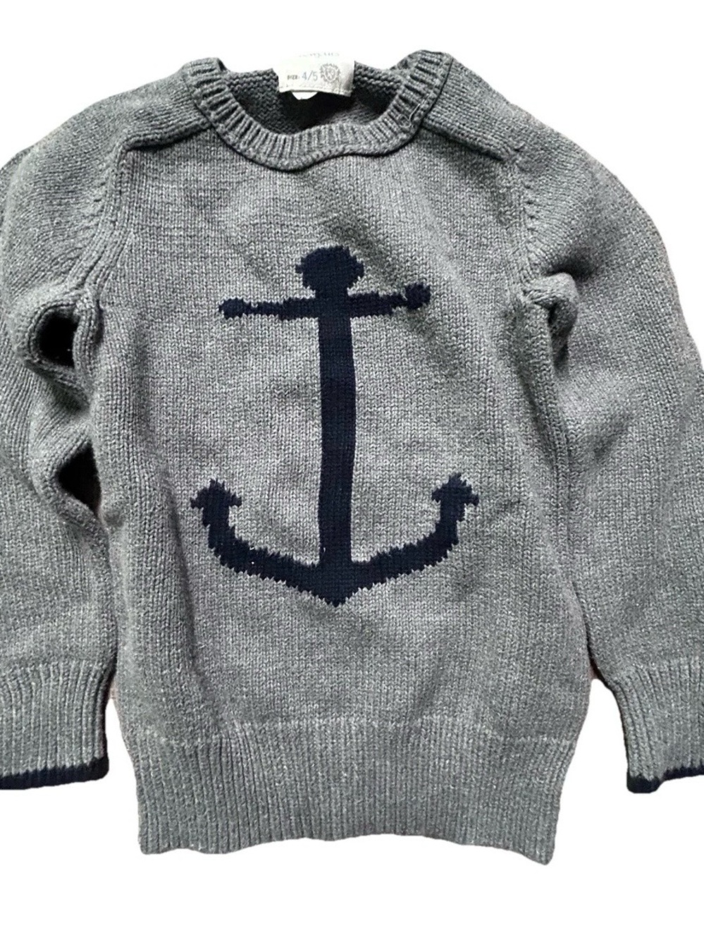 Toddler J. Crew Cuts Cotton Grey Knit Sweater Anchor Size 4/5 Nautical Summer